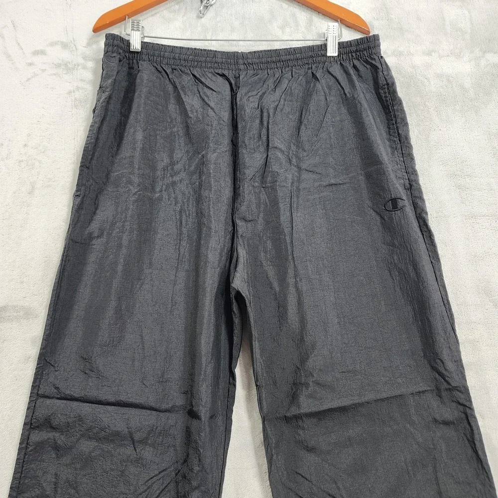 Vintage Champion Pants Mens L Black Nylon Track Jogger Zip Hem Lightweight